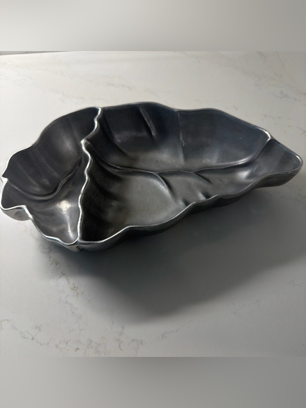 WILTON ARMETALE PEWTER LEAF CHILI PEPPER CHIP DIP SERVING Dish 15" LONG